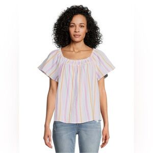 Time and Tru Pastel Multicolor Striped Peasant Top